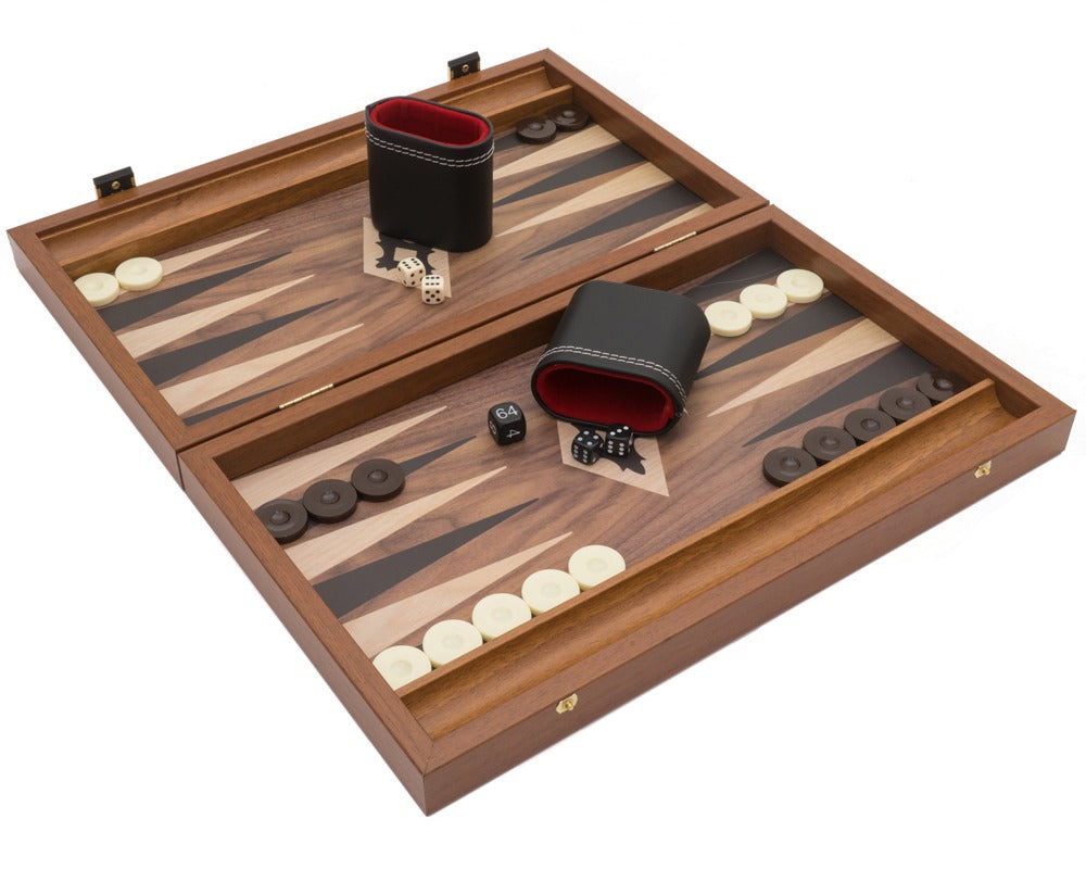 Zestaw Manopoulos Walnut Black and Oak Club Compact Backgammon z kubkami winylowymi Deluxe