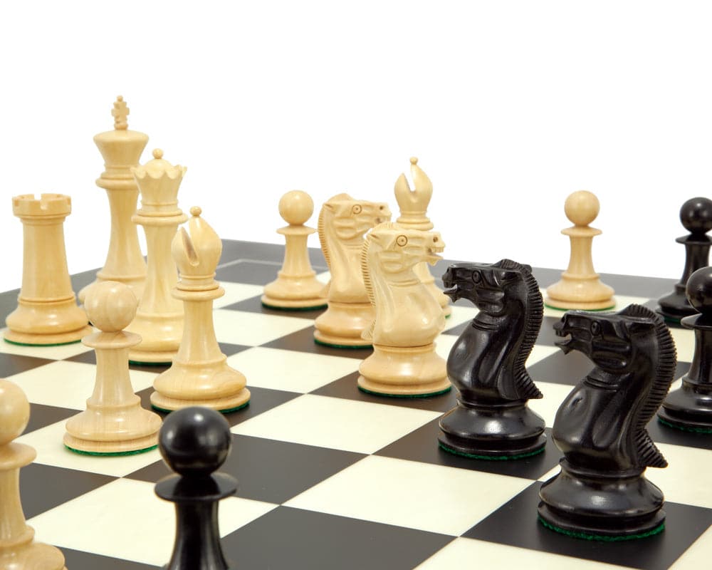 Old English Elite Ebony and Black Luxury Chess Set with Black and Maple Deluxe Chessboard and 4-inch King Pieces