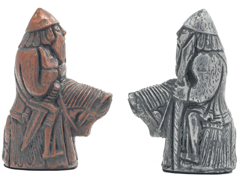 Berkeley Chess Medieval Metallic Chess Men - intricately detailed resin pieces inspired by medieval chess designs.