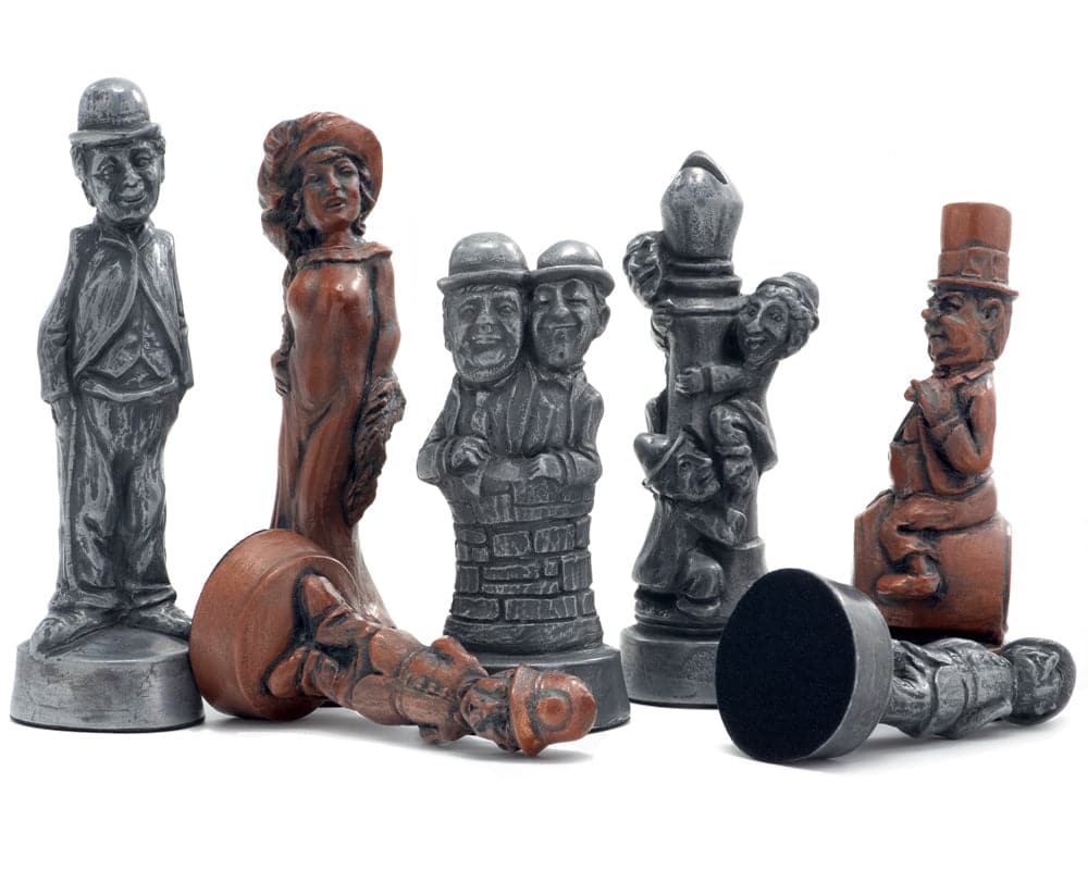 Berkeley Chess Movie Stars Metallic Chess Men handcrafted in the UK, featuring solid crushed stone resin pieces with a unique metallic finish