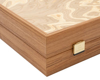 Luksusowy zestaw Backgammon z drewna oliwnego (burl) od Manopoulos z drewnianymi kubkami do backgammona