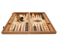 Luksusowy zestaw Backgammon z drewna oliwnego (burl) od Manopoulos z drewnianymi kubkami do backgammona