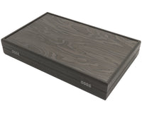 Luksusowy zestaw do gry w backgammona Manopoulos Ebony i Grey Oak z winylowymi kubkami Deluxe