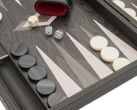 Luksusowy zestaw do gry w backgammona Manopoulos Ebony i Grey Oak z winylowymi kubkami Deluxe