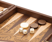 Zestaw do gry w backgammon Manopoulos Luxury Walnut Burl i Wenge z luksusowymi kubkami
