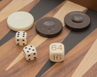 The Manopoulos Walnut Black and Oak Club Large Backgammon Set with Vinyl Deluxe Cups