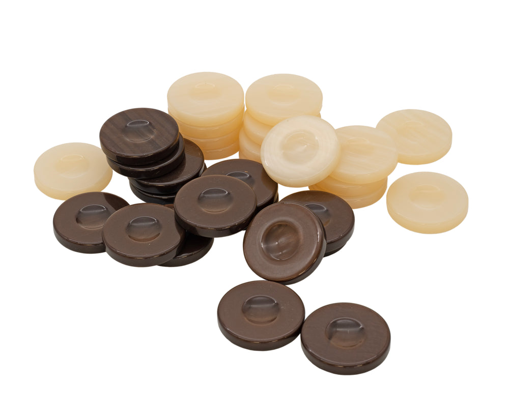 Deluxe Backgammon Stones Brązowe i Kość Słoniowa 36mm