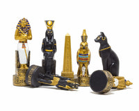 Hand painted Ancient Egypt themed chess pieces by Italfama, featuring ornately detailed figures on a white background.