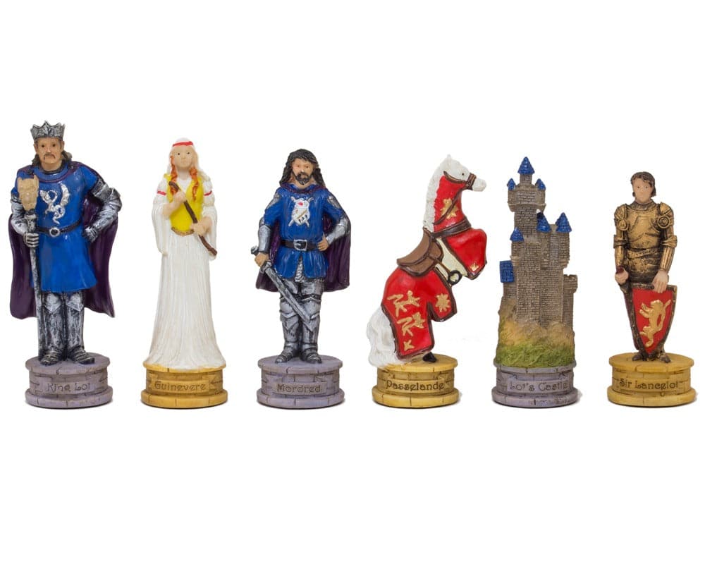 The King Arthur hand-painted themed chess pieces by Italfama featuring detailed characters and crafted in Italy.