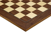 Close-up of the 19.7 Inch Deluxe Walnut and Maple Chess Board, highlighting the high-grade veneered construction and detailed craftsmanship.