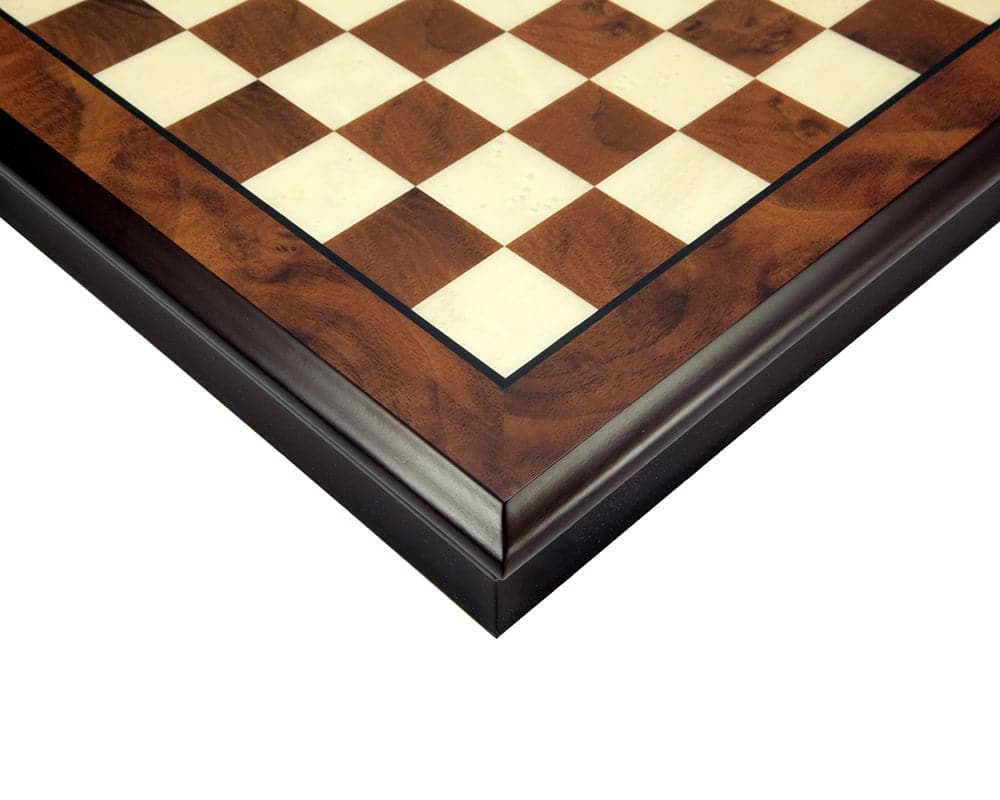 20 Inch Briarwood and Maple Chess Cabinet Corner Detail