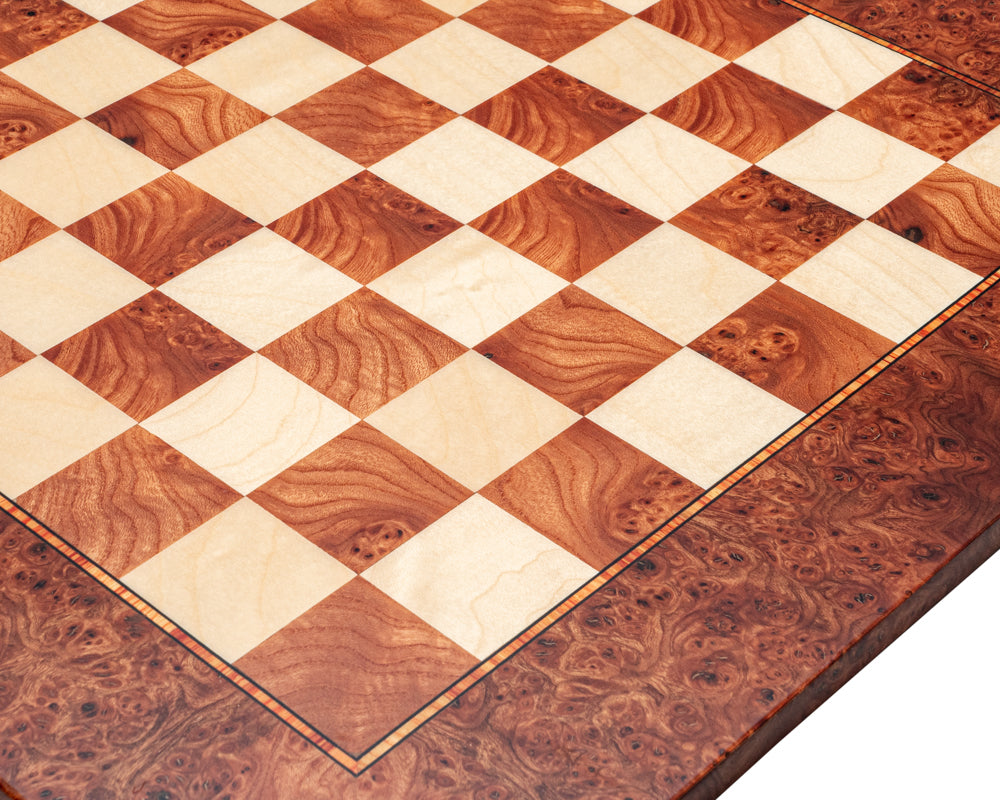 21.25 inch Mastellone Giuseppe elm wood inlaid board chessboard with intricate design made in the UK.