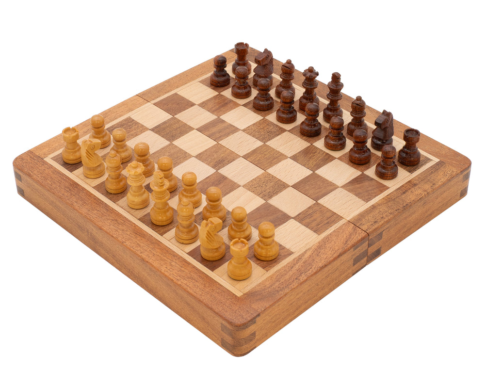 Zestaw szachowy Deluxe Hardwood składany podróżny 19 cm - magnetyczny