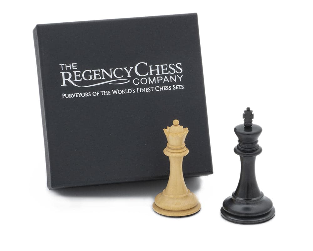 Ebonised 3.5 inch King and Queen chess pieces gift set with Regency Chess Company box