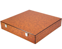 Luksusowe pudełko na bierki szachowe z drewna korzeniowego (burl) z przegródkami, 43 cm