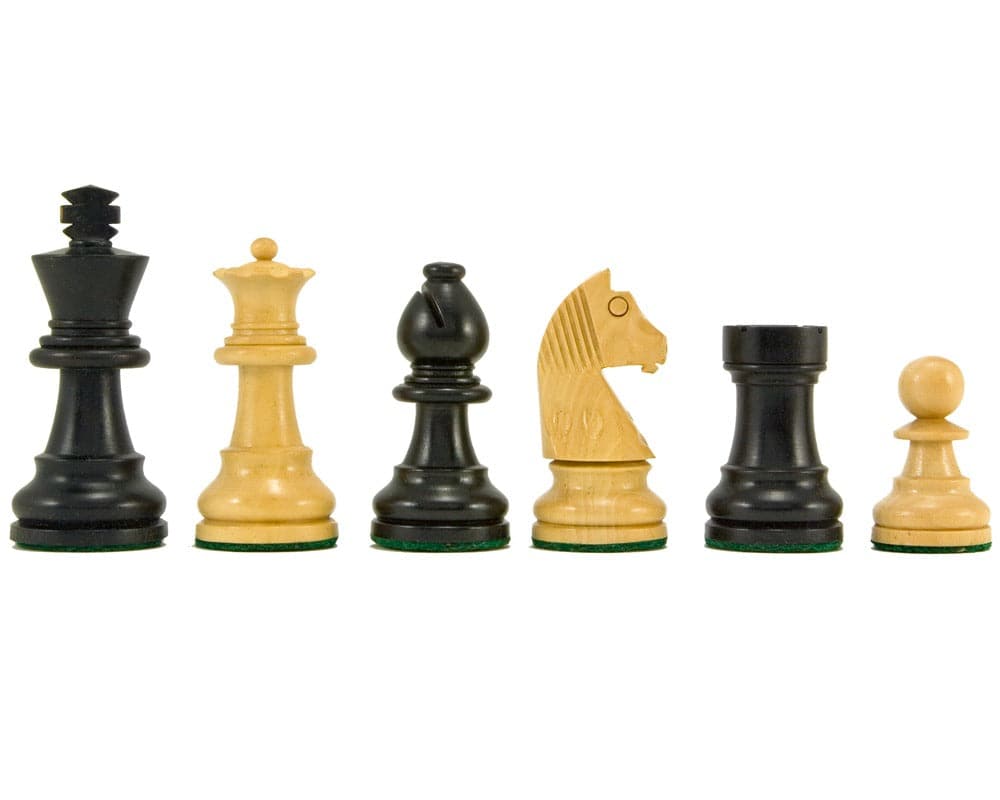 Down Head Knight Ebonised Staunton Chess Pieces 2.5 Inches - Classic Boxwood and Ebonised Boxwood Chessmen