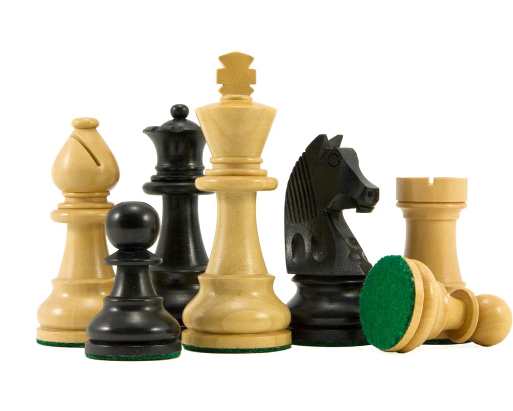 Down Head Knight Ebonised Staunton Chess Pieces 3.25 Inches, Boxwood, Weighted, Felted, Ideal for 17 Inch Board, Strong and Robust