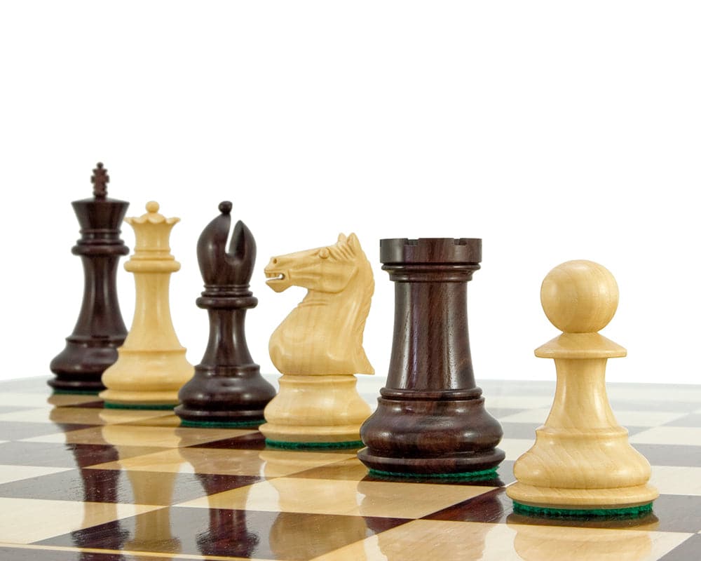 Sentinel Series Rosewood Staunton Chess Pieces on Chessboard - 4 Inch Fine Handmade Chessmen