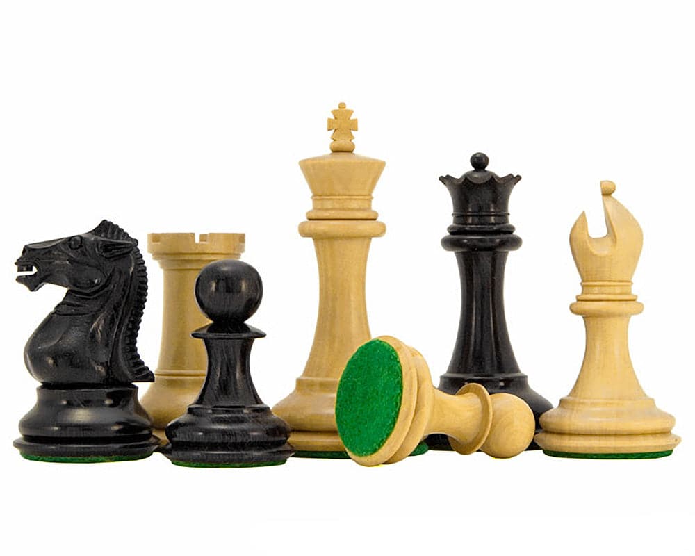 Sovereign Series Ebony and Boxwood Chessmen with 3 Inch King and Billiard Cloth Bases in Classic Staunton Design