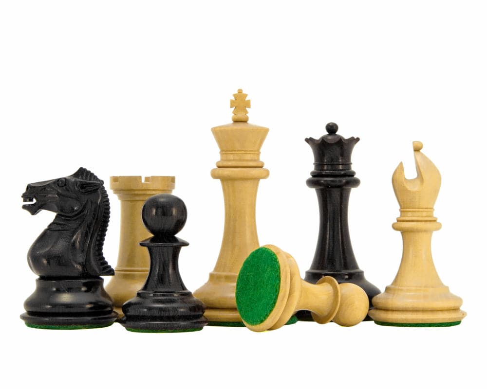 Sovereign Series Ebonised Boxwood Chessmen 3 Inch King Set with Staunton Design, Green Billiard Base, and Certificate of Authenticity