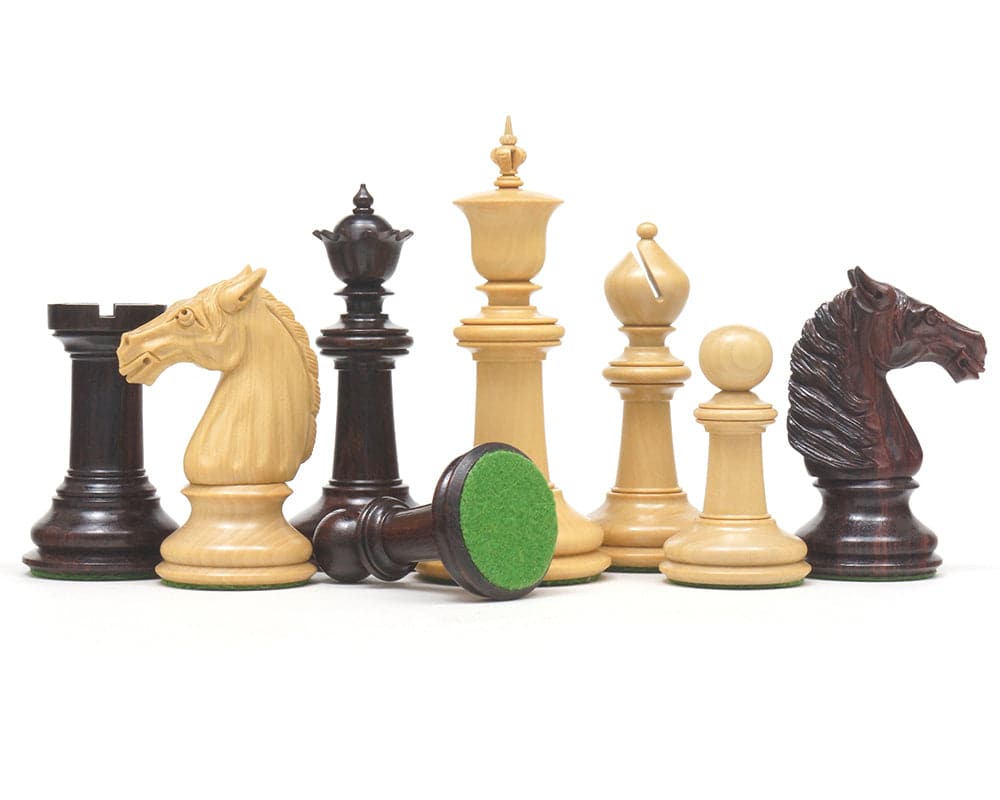 Classic Staunton Rosewood Bath Series Chess Men, 4.25 Inch King, Elegantly Crafted Wooden Pieces, Weighted, Billiard Cloth Bases, Luxury Chess Set