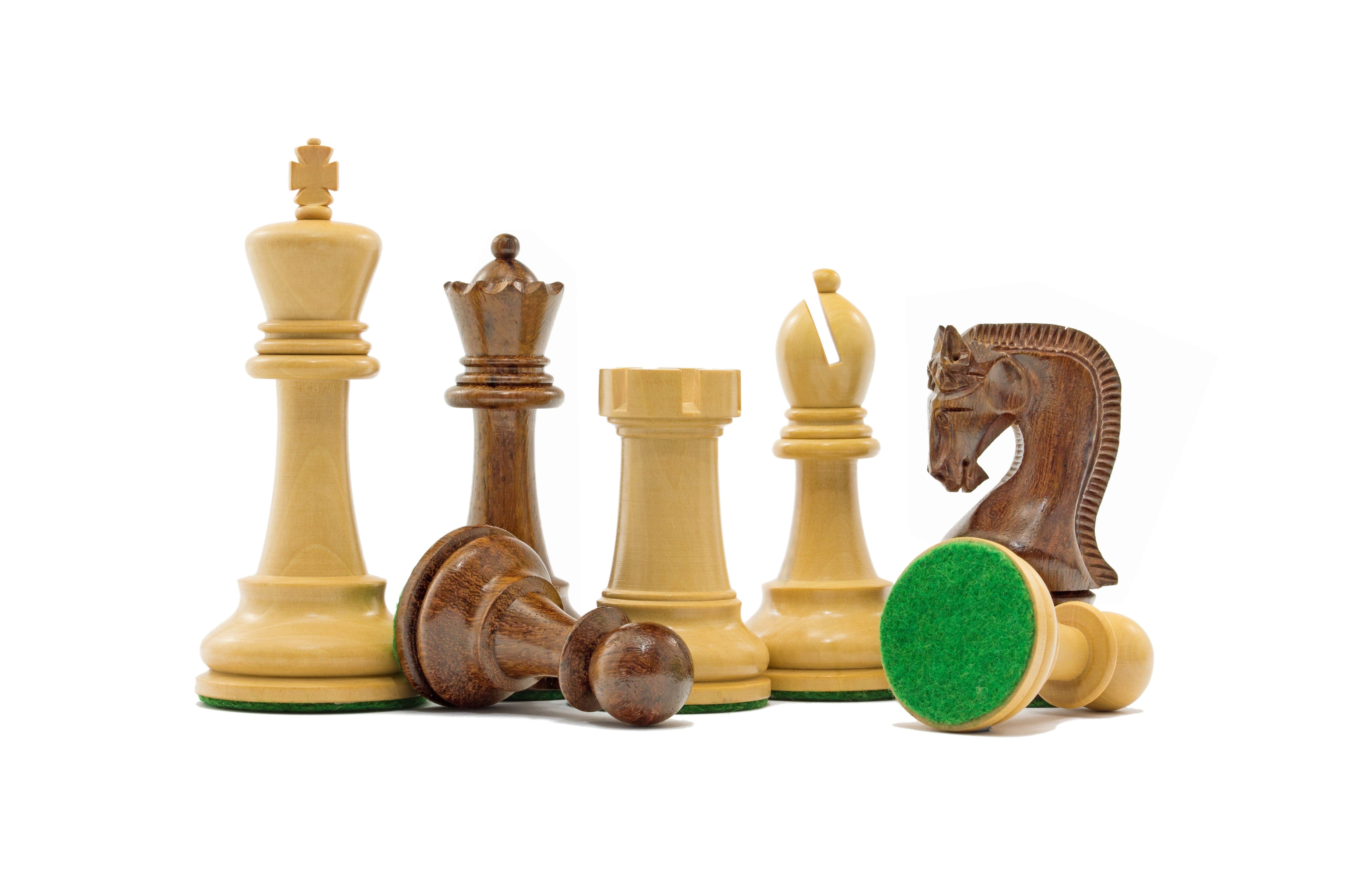 Leningrad Series Acacia Chess Men 4 inch with Classic Staunton Design and Weighted Billiard Cloth Bases