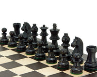 Ebonised Staunton black chess pieces on the Down Head Classic Wenge Deluxe Chess Set
