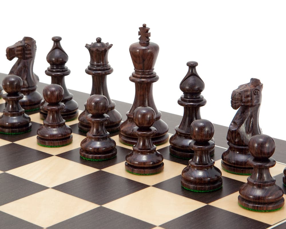 Classic Atlantic Rosewood Chess Set with 3.75-inch king on 19.7-inch wenge board displaying Staunton design and weighted pieces.