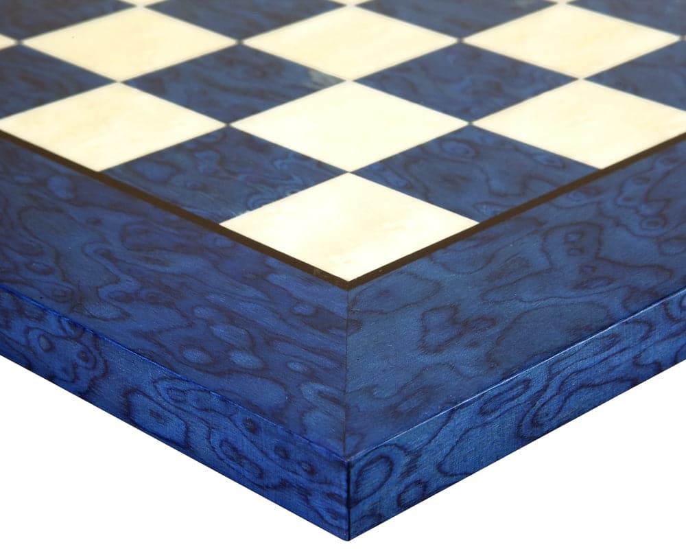 Italian blue-stained erable veneer chess board with elegant craftsmanship in the Fierce Knight Blue Chess Set.