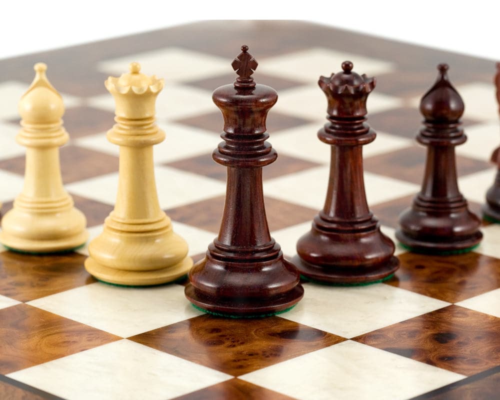 Madrid Rosewood and Briar Luxury Chess Set on 24 inch Italian board with 4 inch king and additional queens