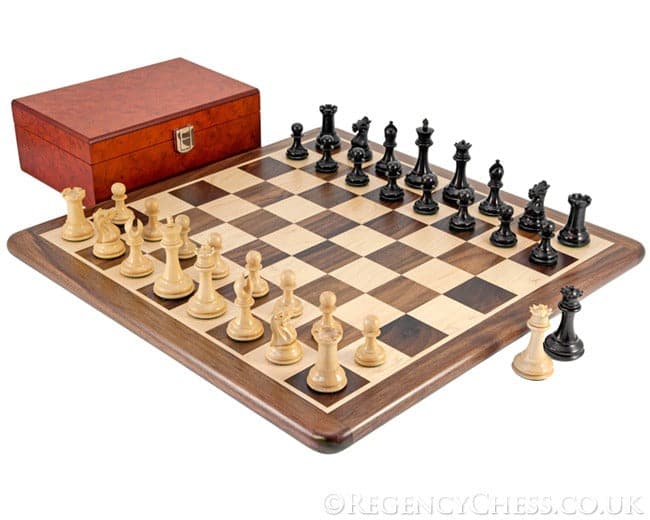Zestaw szachowy Sovereign Ebony i Walnut z etui z drewna korzeniowego
