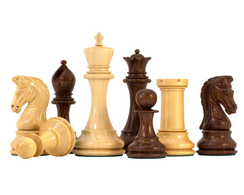 Handcrafted Rosewood and Maple Chess Pieces from the Eminence Black and Rosewood Grand Chess Set.