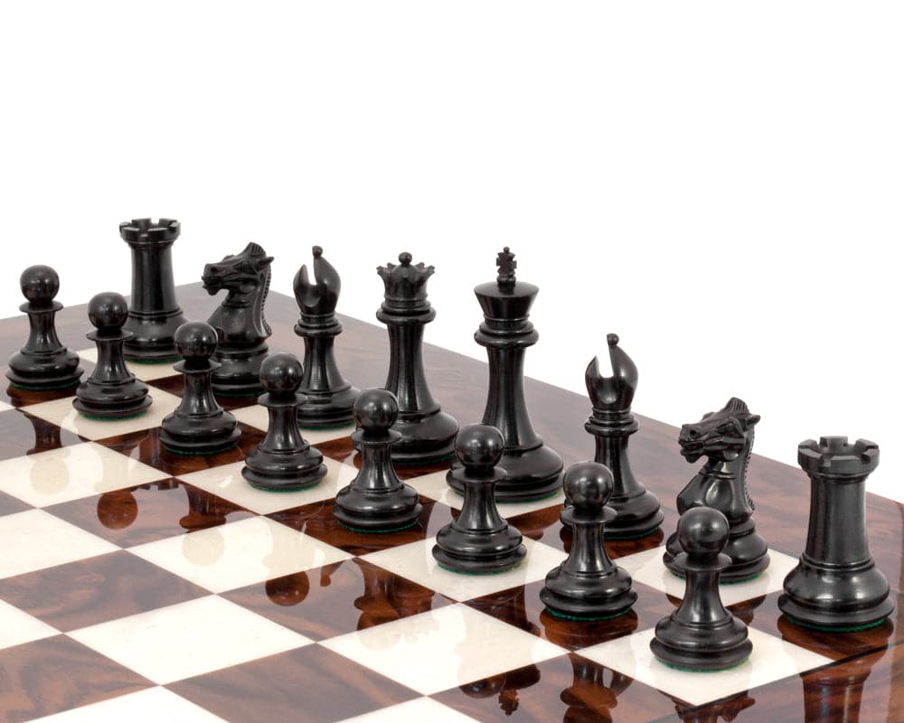 Black Sovereign Luxury Chess Set featuring Staunton chessmen on Italian chess board handcrafted from solid hardwoods and high-grade ebony pieces.