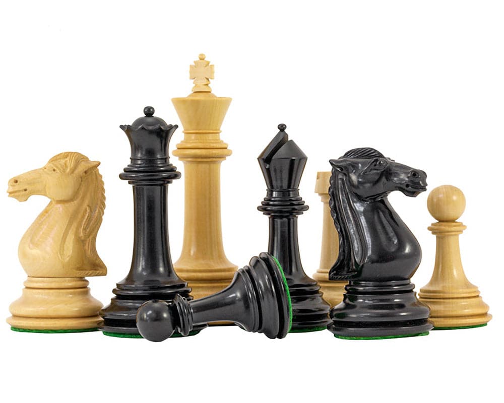 Parthenon Rosewood and Ebony Chess Set featuring deluxe quality pieces, large and elegant, with a classical, columnar design based on Staunton lines.