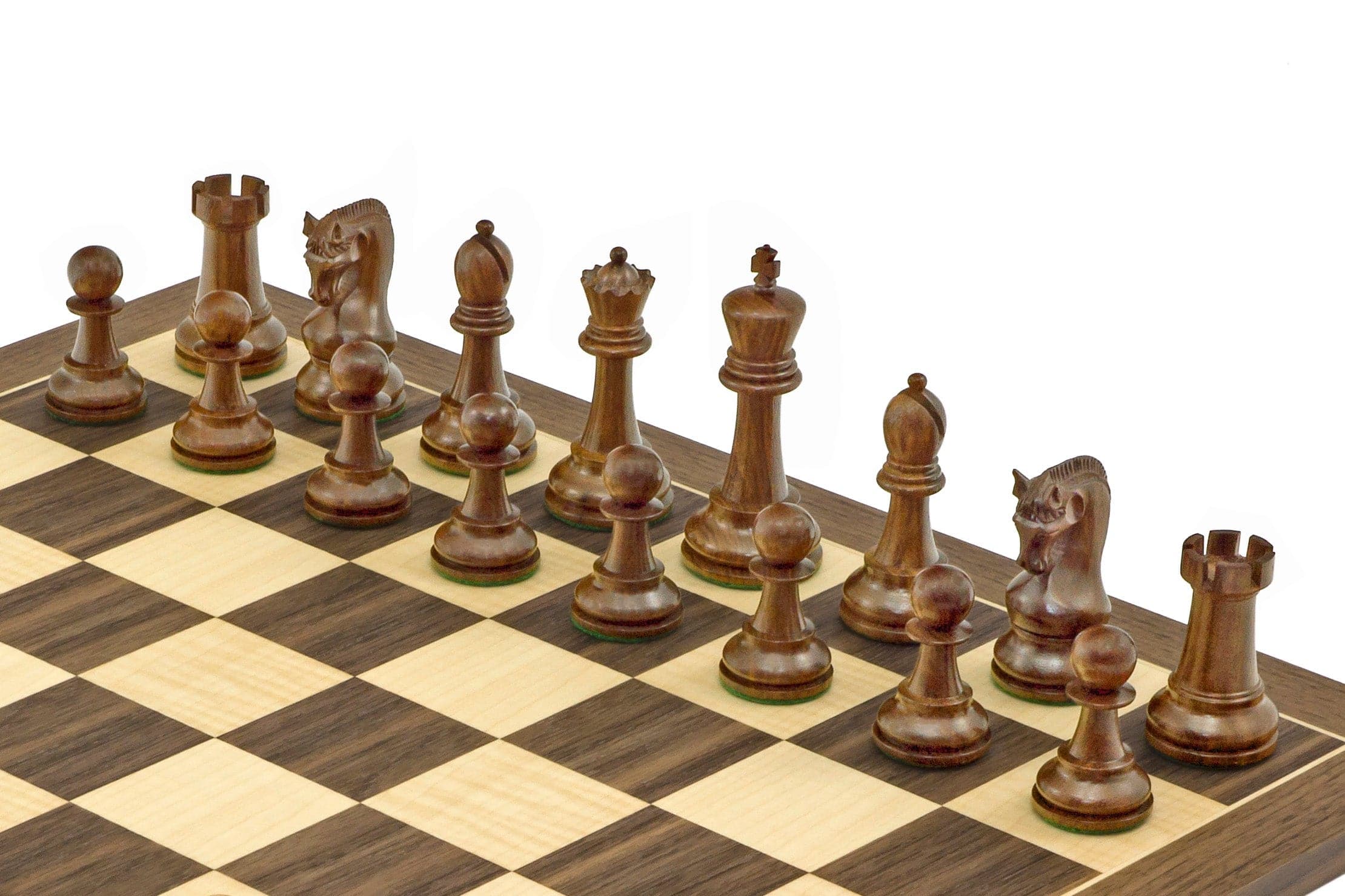 The Leningrad Acacia and Walnut Chess Set on 15.75 Inch Mahogany Chess Board