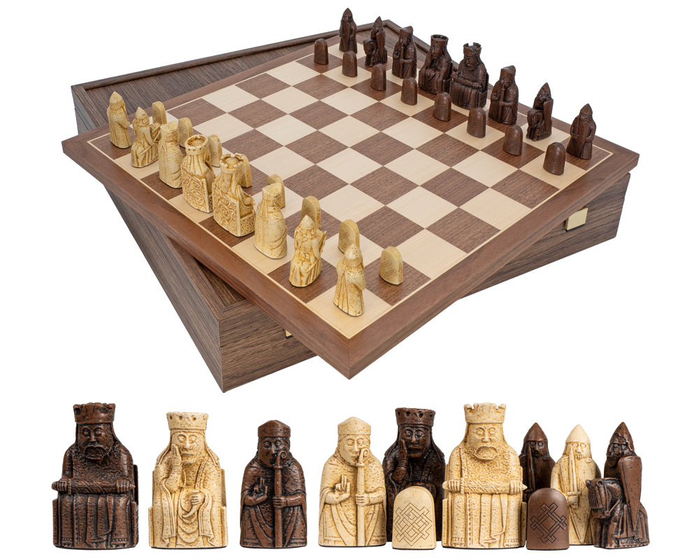Zestaw szachowy Isle of Lewis i Walnut Deluxe z pudełkiem prezentowym