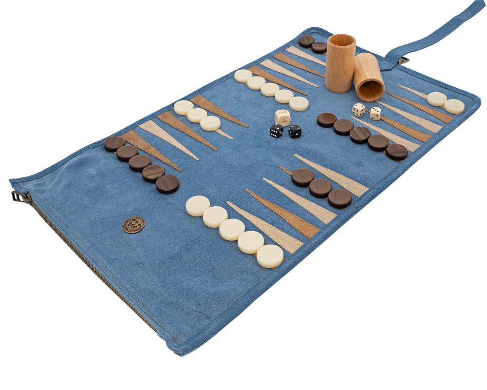 Manopoulos zamszowy zwijany podróżny zestaw do backgammona - RAF Blue