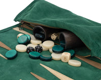 Manopoulos zamszowy, rolowany, podróżny zestaw do backgammona – zielony