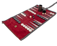 Manopoulos zamszowy, zwijany, podróżny zestaw do Backgammona – bordowy