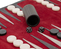 Manopoulos zamszowy, zwijany, podróżny zestaw do Backgammona – bordowy